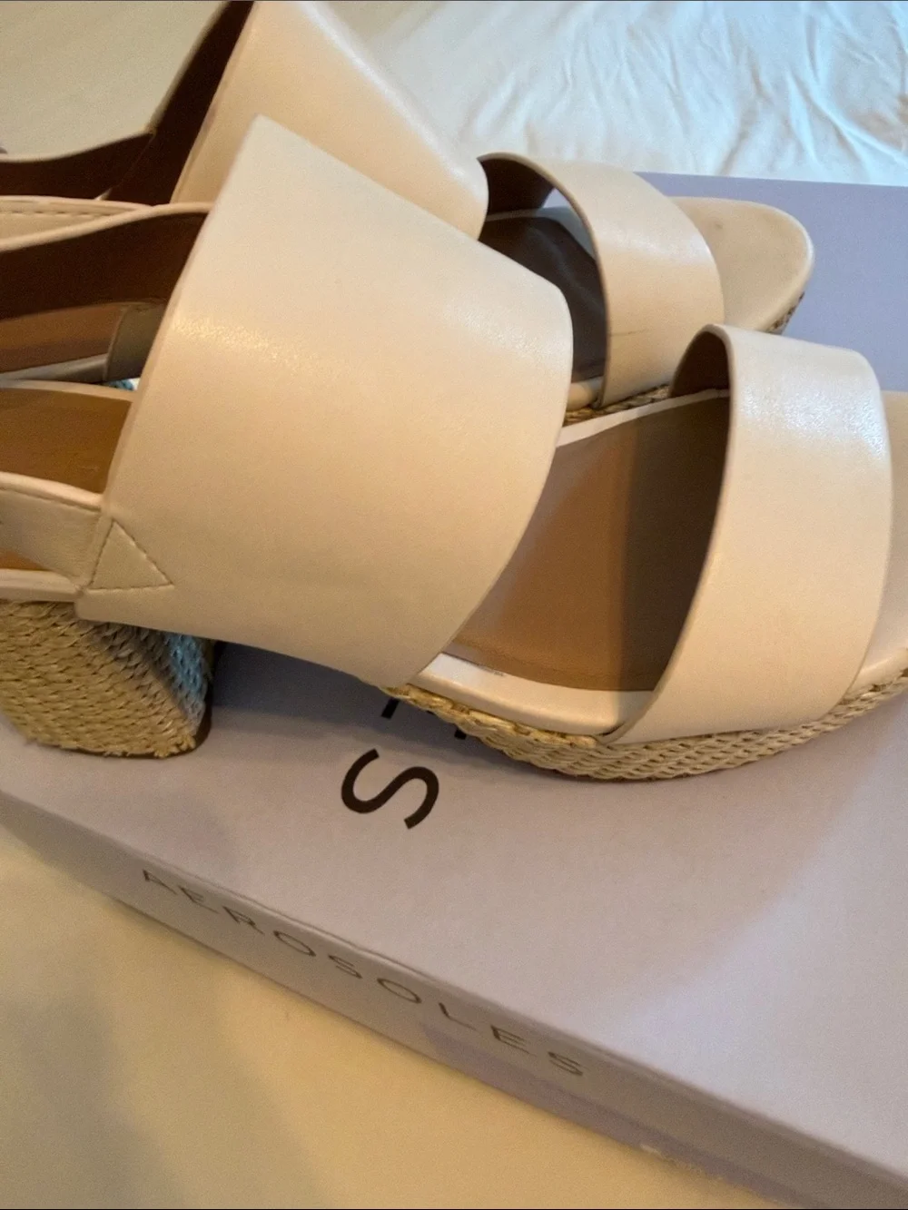 AEROSOLES Cream Woven-Platform Block Heel Sandals